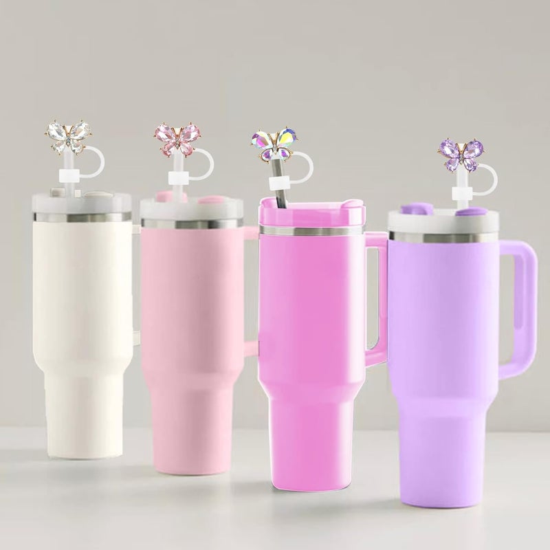 SEMATA 6PCS Cute Diamond Butterfly Straw Cover Cap for Stanley Cup Accessories,Bling Straw Toppers for Stanley Tumbler 40&30 oz,Reusable Straws Tips Protectors Compatible with 10mm Straws - Image 5